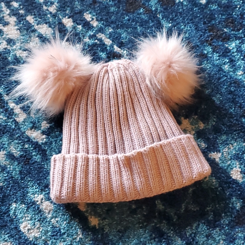 Pink pom pom beanie